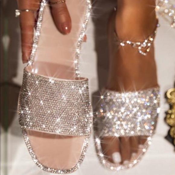 Shoes - Nude Rhinestone Jelly Slide Sandal